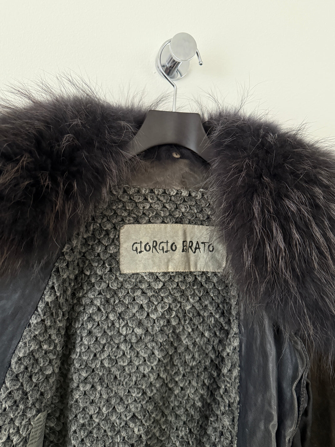 Zip Up Leather Jacket with Fur