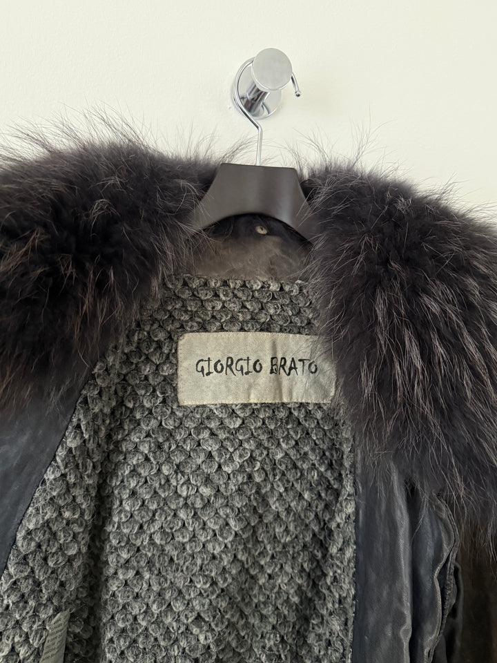 Zip Up Leather Jacket with Fur