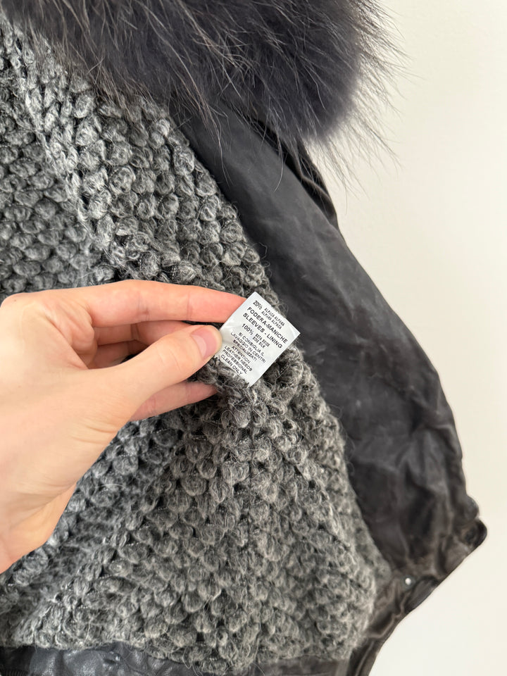 Zip Up Leather Jacket with Fur