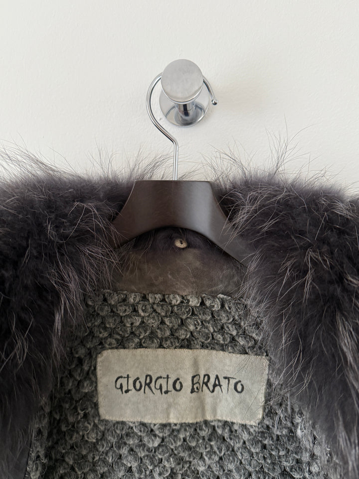 Zip Up Leather Jacket with Fur