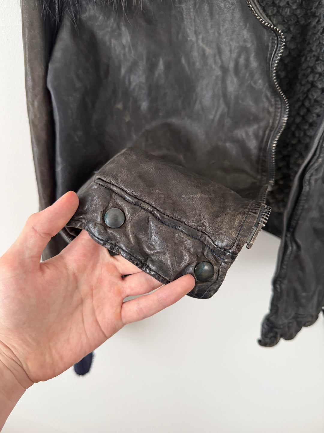 Zip Up Leather Jacket with Fur