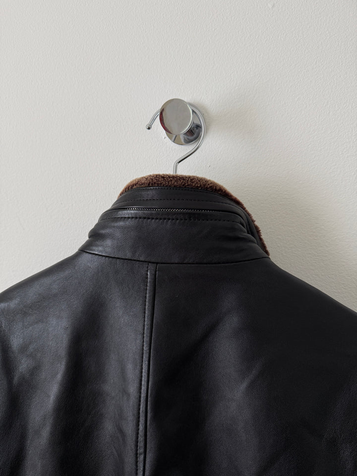 Lambskin Leather Collared Jacket