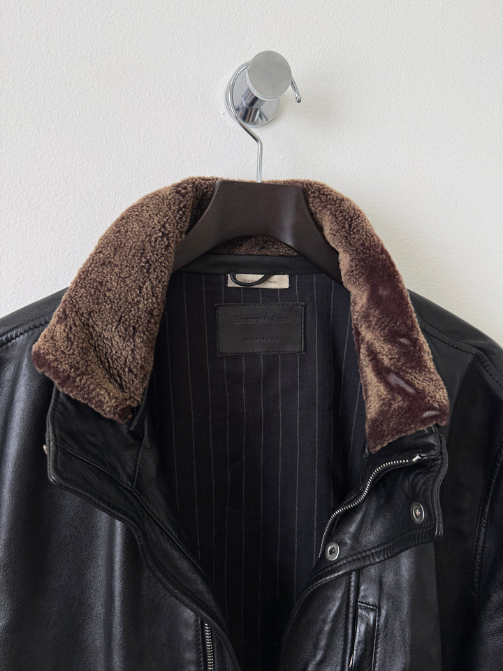 Lambskin Leather Collared Jacket