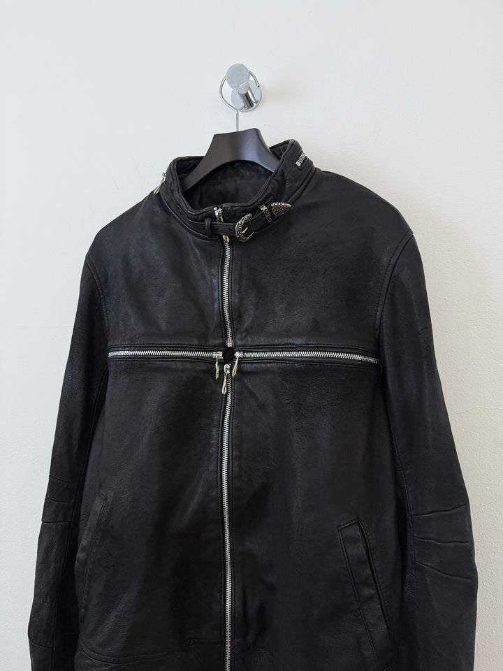 Cross Zip Sheepskin Leather Jacket