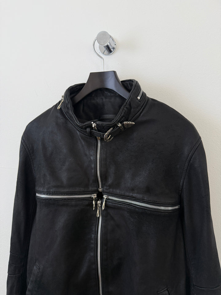 Cross Zip Sheepskin Leather Jacket