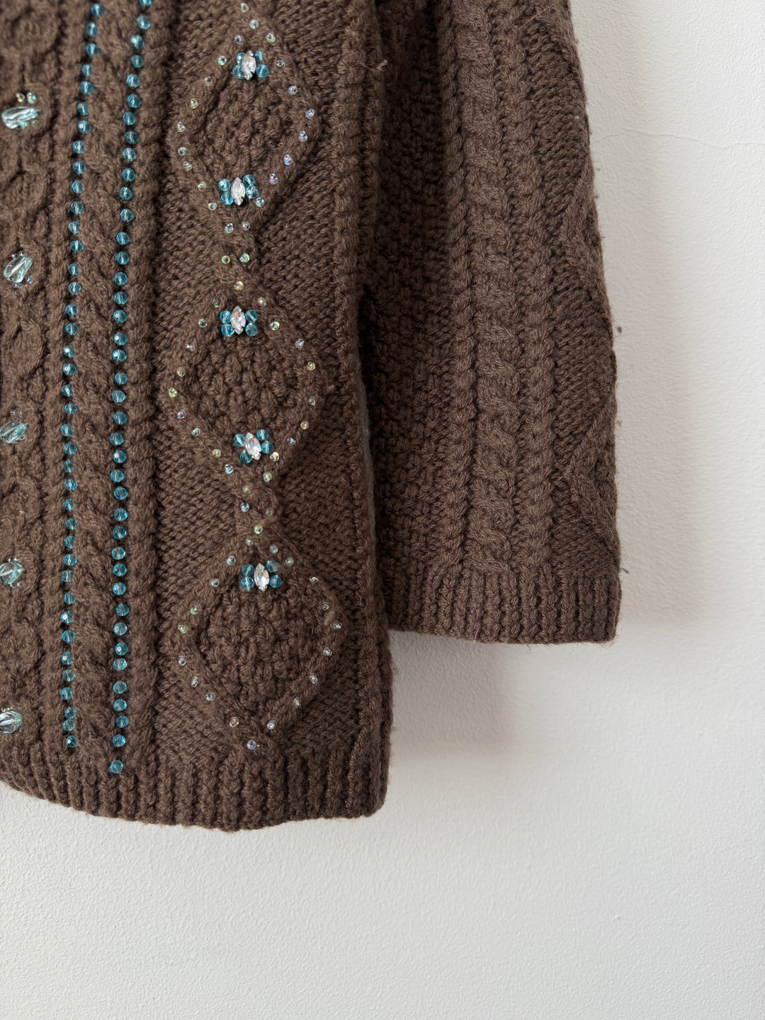 Class 2000s Fox Fur Collar Knit Cardigan Sweater