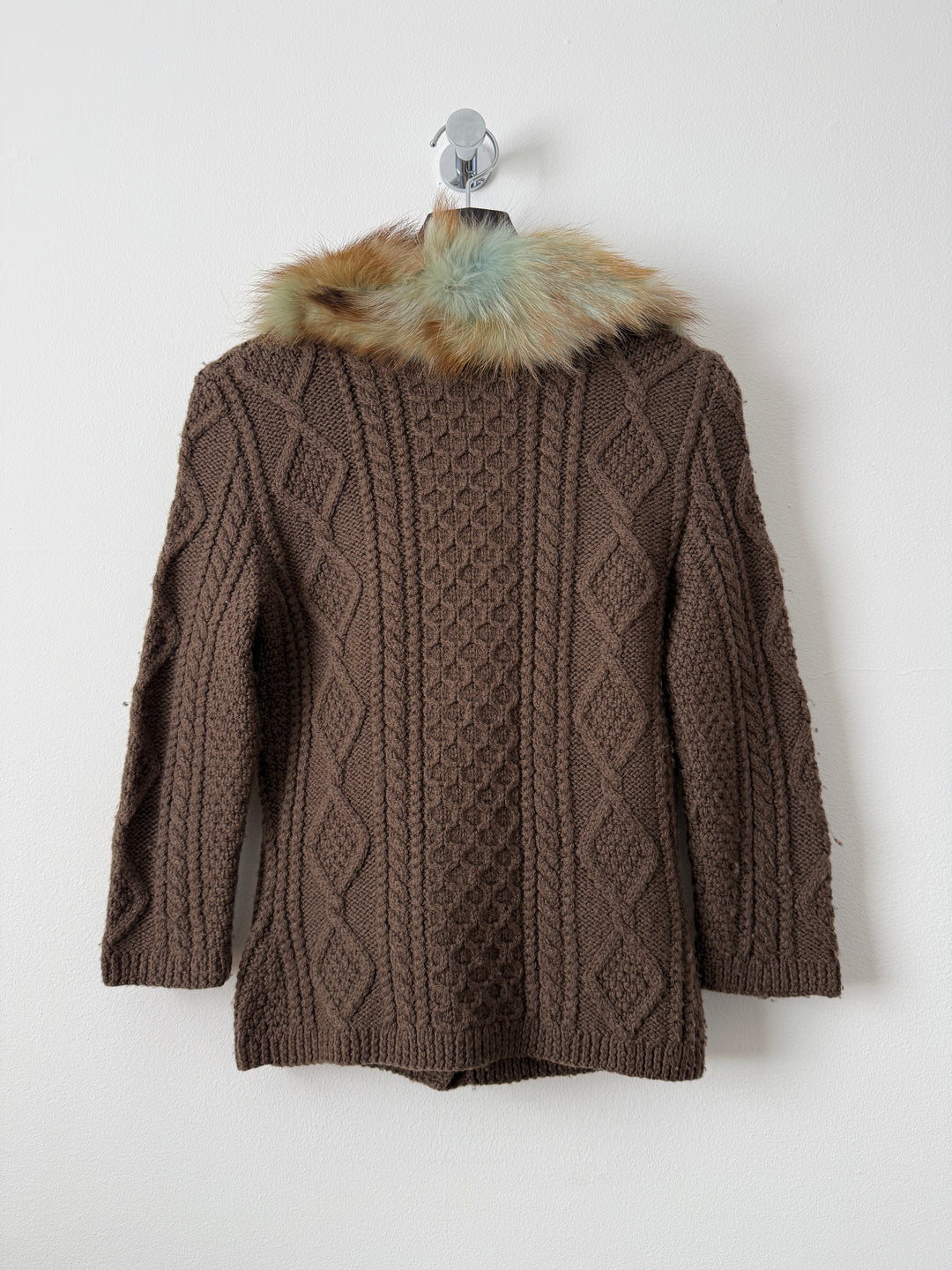 Class 2000s Fox Fur Collar Knit Cardigan Sweater