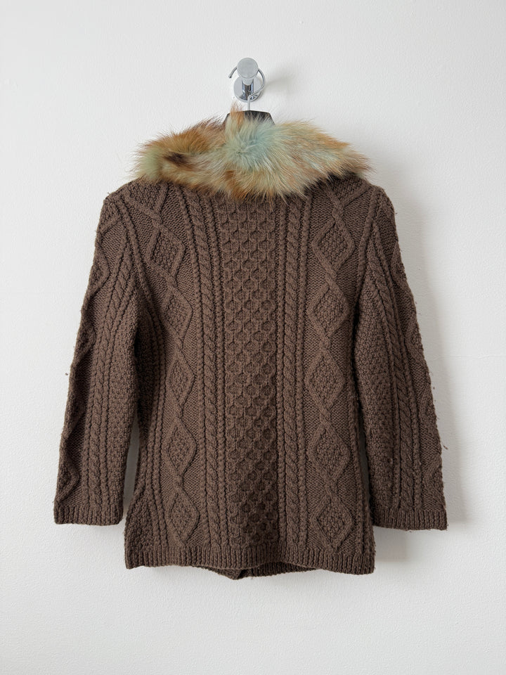 Class 2000s Fox Fur Collar Knit Cardigan Sweater