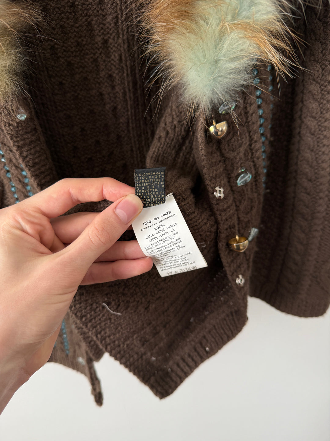 Class 2000s Fox Fur Collar Knit Cardigan Sweater