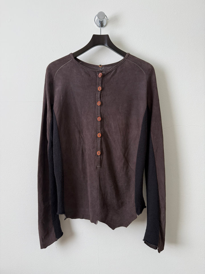 Artisanal Leather Henley Button Long Sleeve Shirt