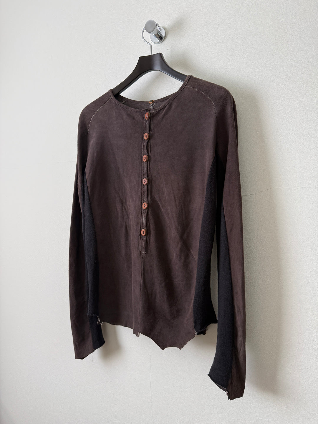 Artisanal Leather Henley Button Long Sleeve Shirt