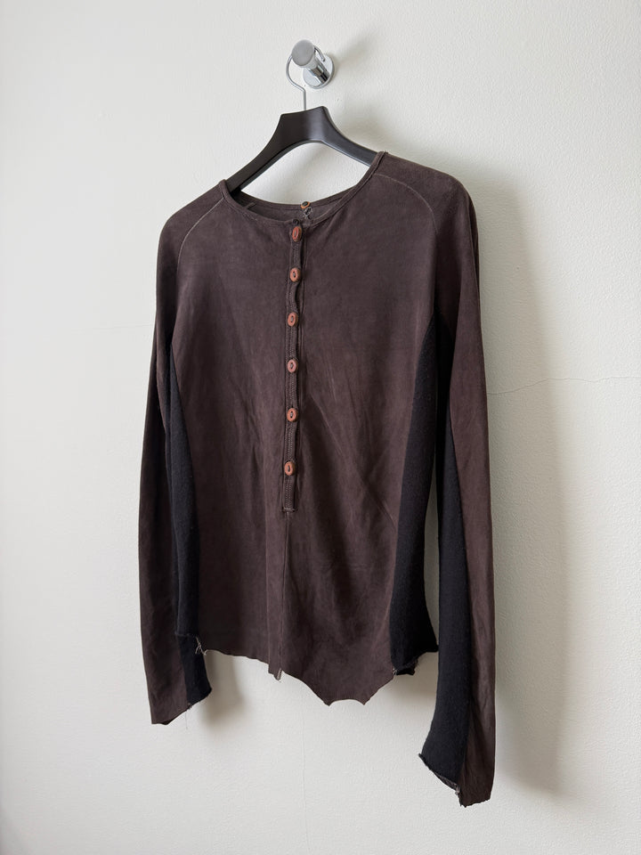 Artisanal Leather Henley Button Long Sleeve Shirt