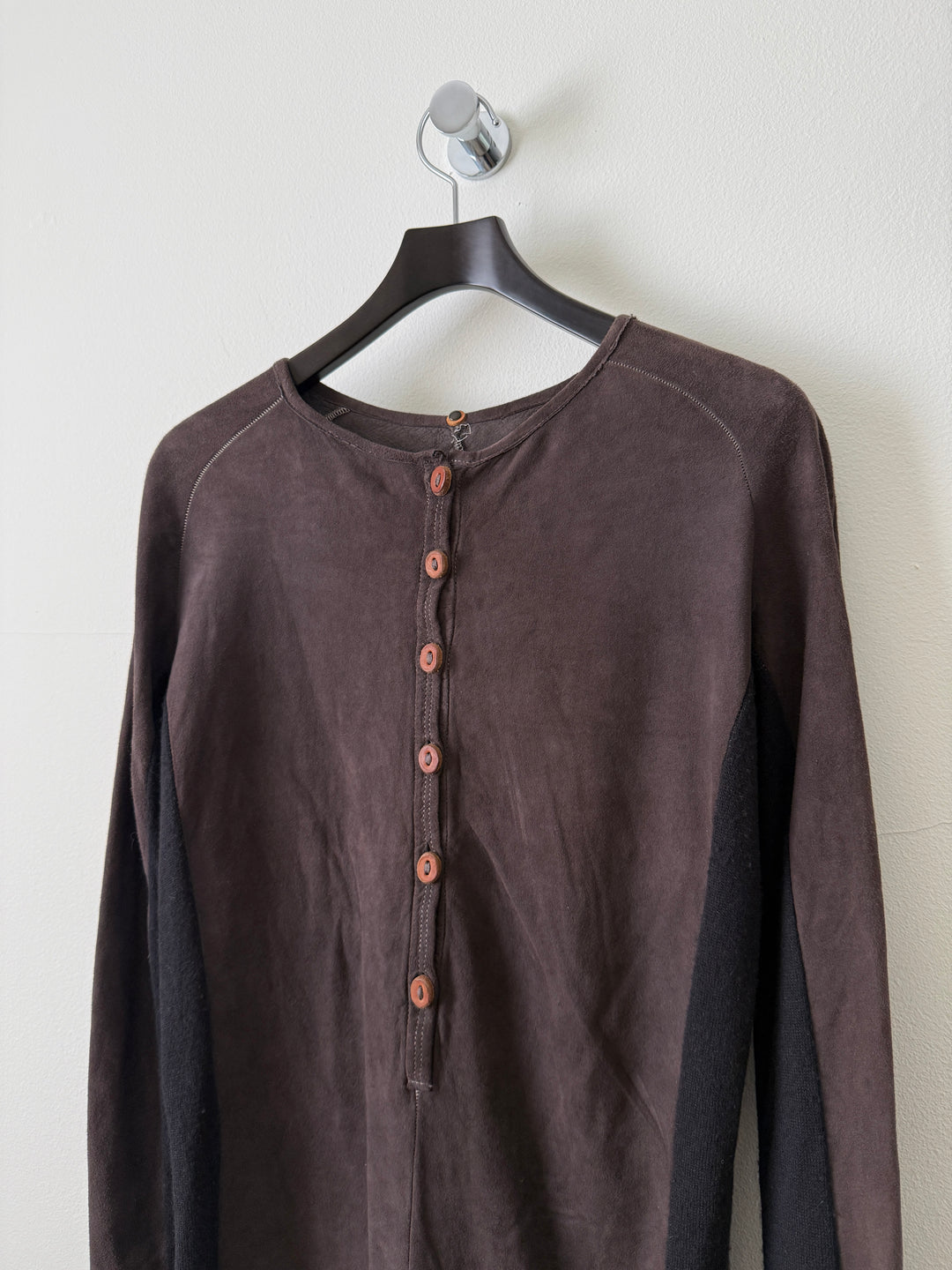 Artisanal Leather Henley Button Long Sleeve Shirt