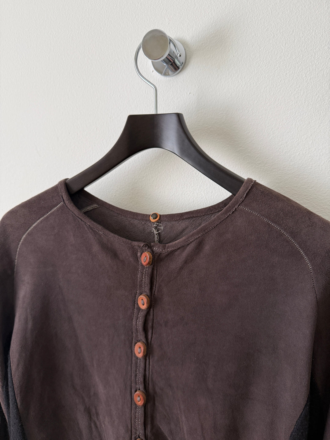 Artisanal Leather Henley Button Long Sleeve Shirt