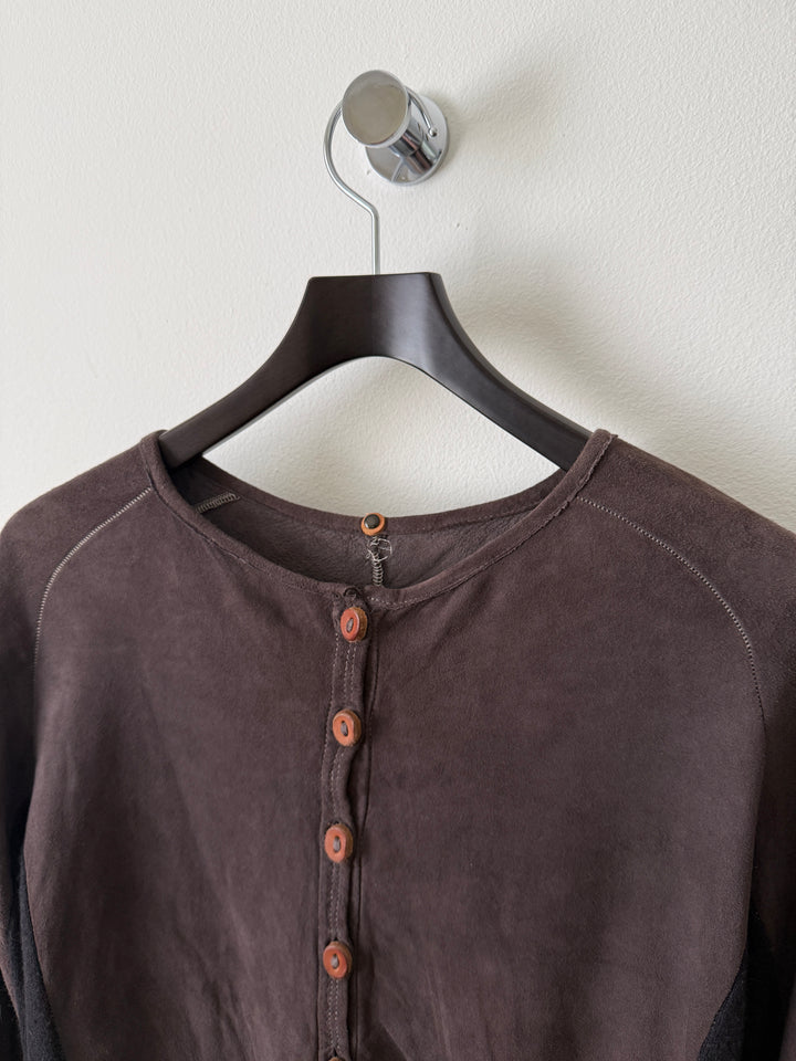 Artisanal Leather Henley Button Long Sleeve Shirt