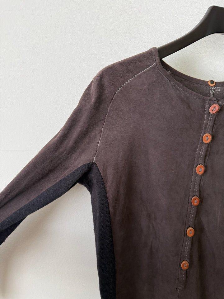 Artisanal Leather Henley Button Long Sleeve Shirt