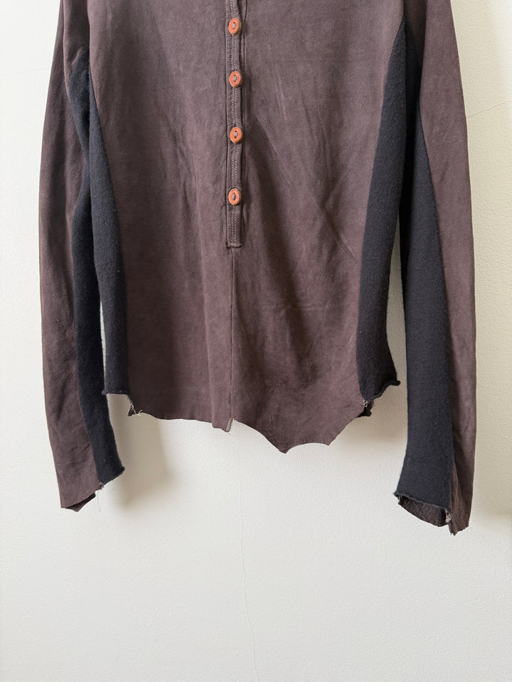 Artisanal Leather Henley Button Long Sleeve Shirt