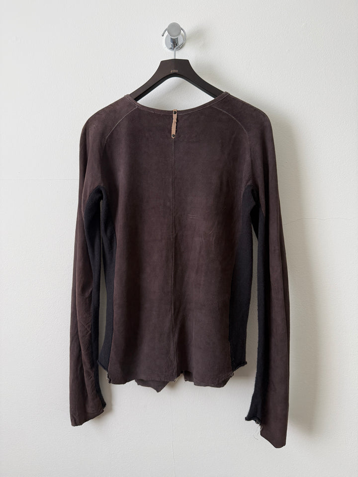 Artisanal Leather Henley Button Long Sleeve Shirt