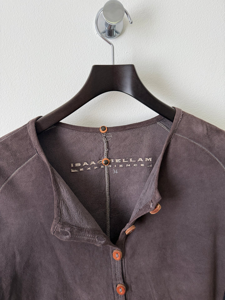 Artisanal Leather Henley Button Long Sleeve Shirt