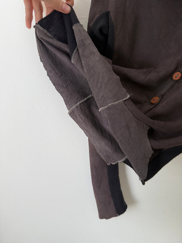 Artisanal Leather Henley Button Long Sleeve Shirt