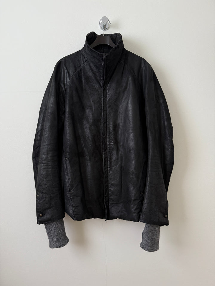 Thick Staple Spine Leather Coat