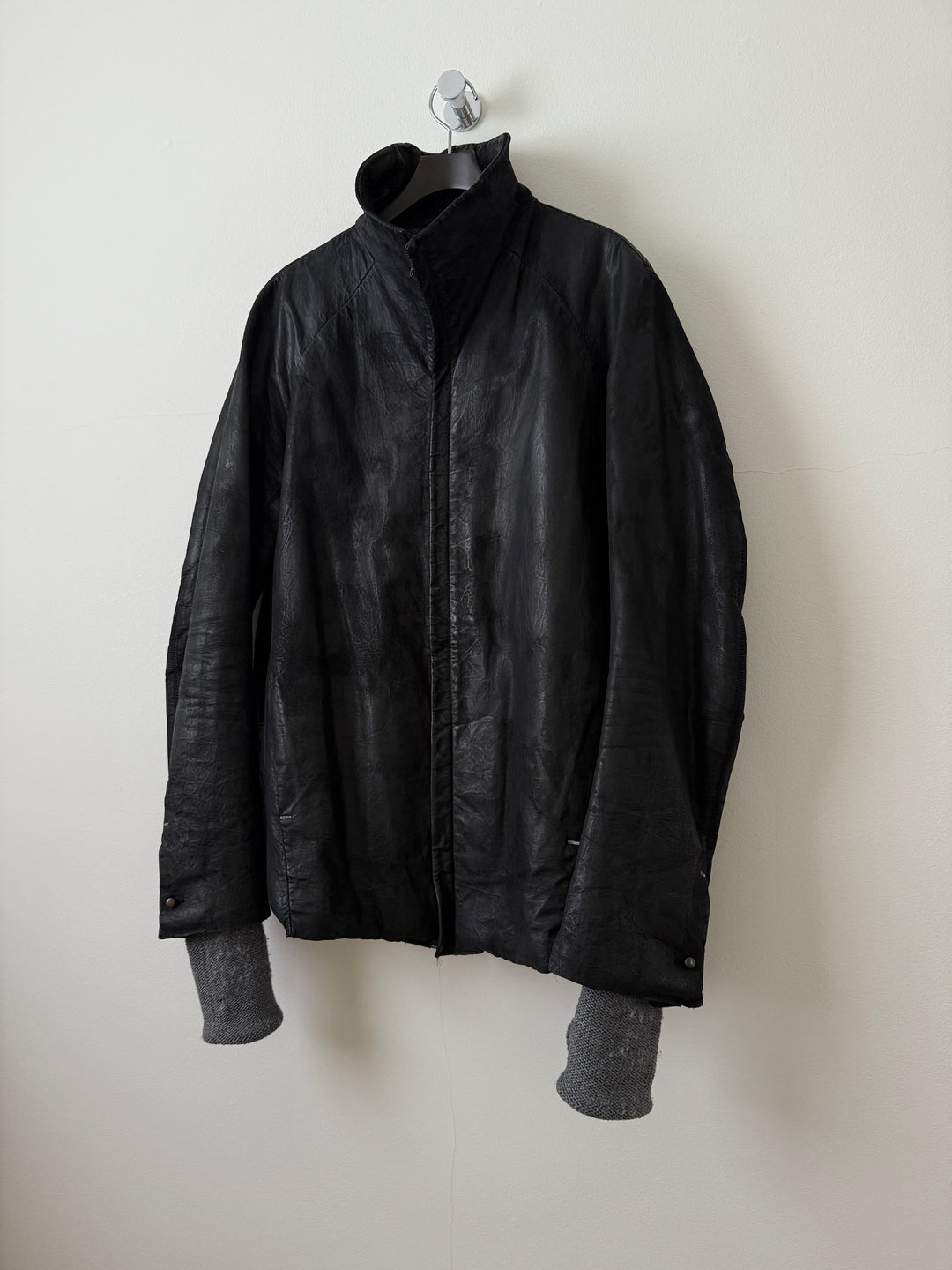 Thick Staple Spine Leather Coat