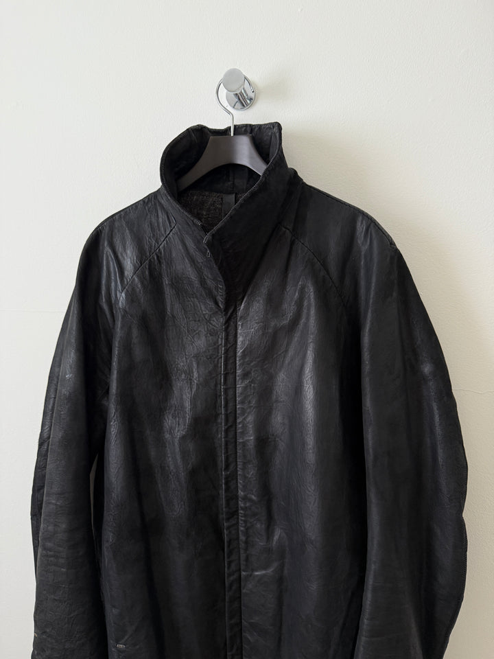 Thick Staple Spine Leather Coat