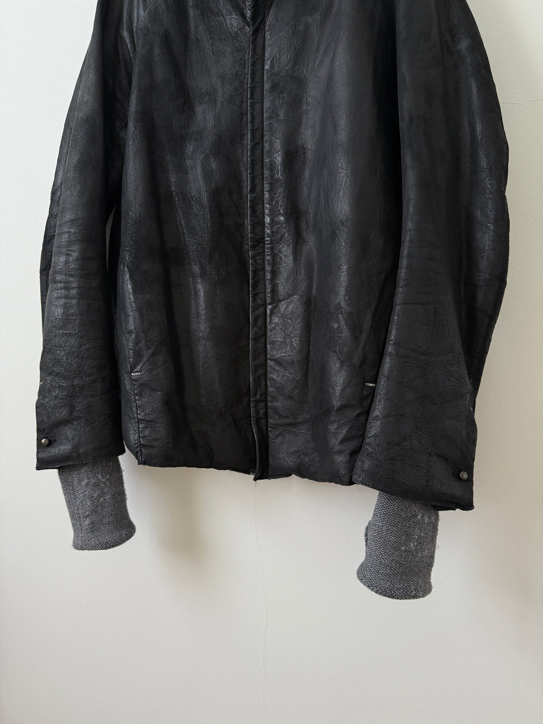 Thick Staple Spine Leather Coat