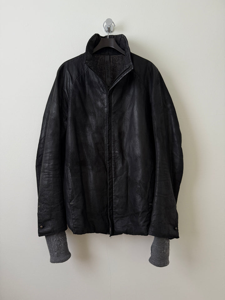 Thick Staple Spine Leather Coat