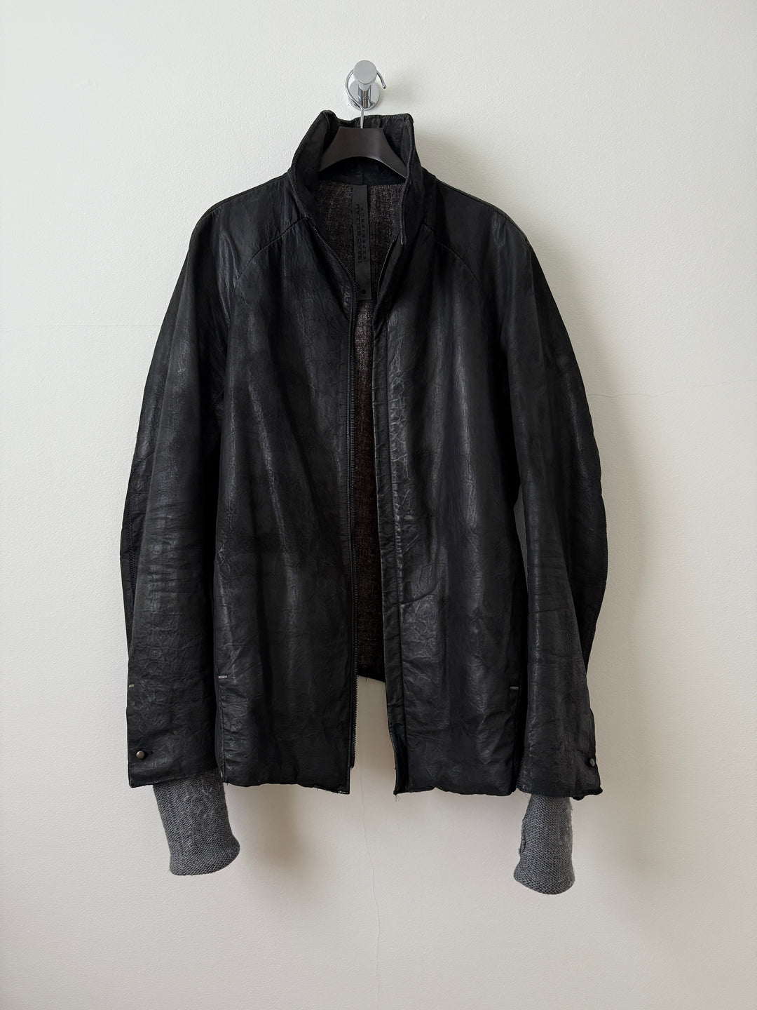 Thick Staple Spine Leather Coat