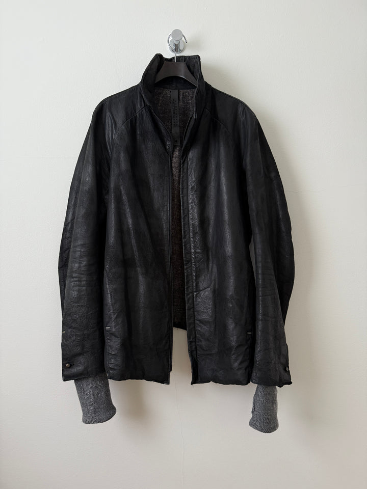 Thick Staple Spine Leather Coat