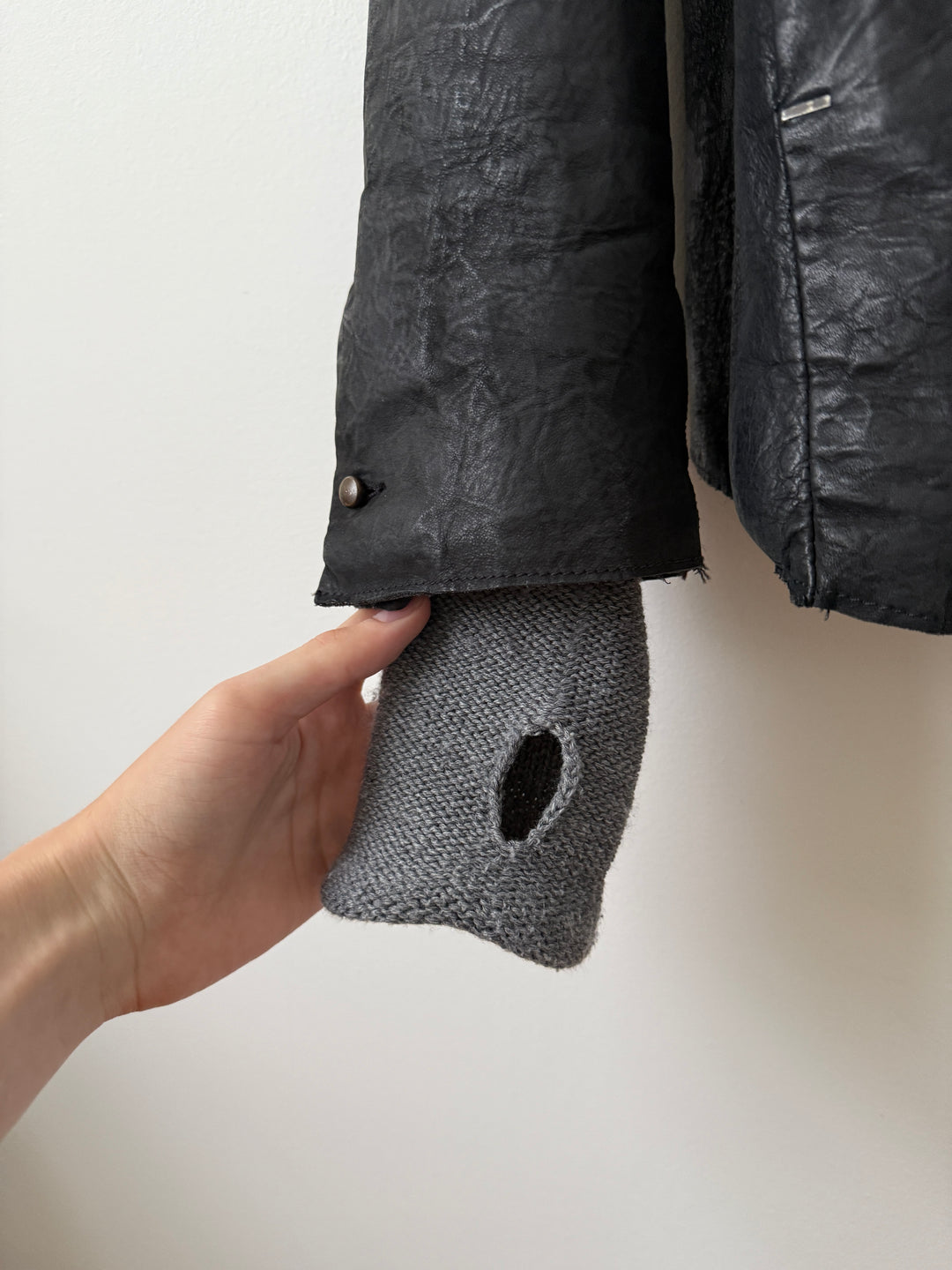 Thick Staple Spine Leather Coat