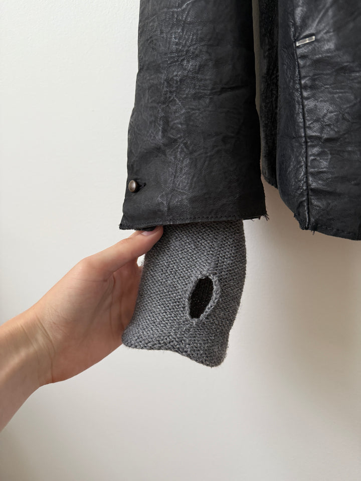 Thick Staple Spine Leather Coat