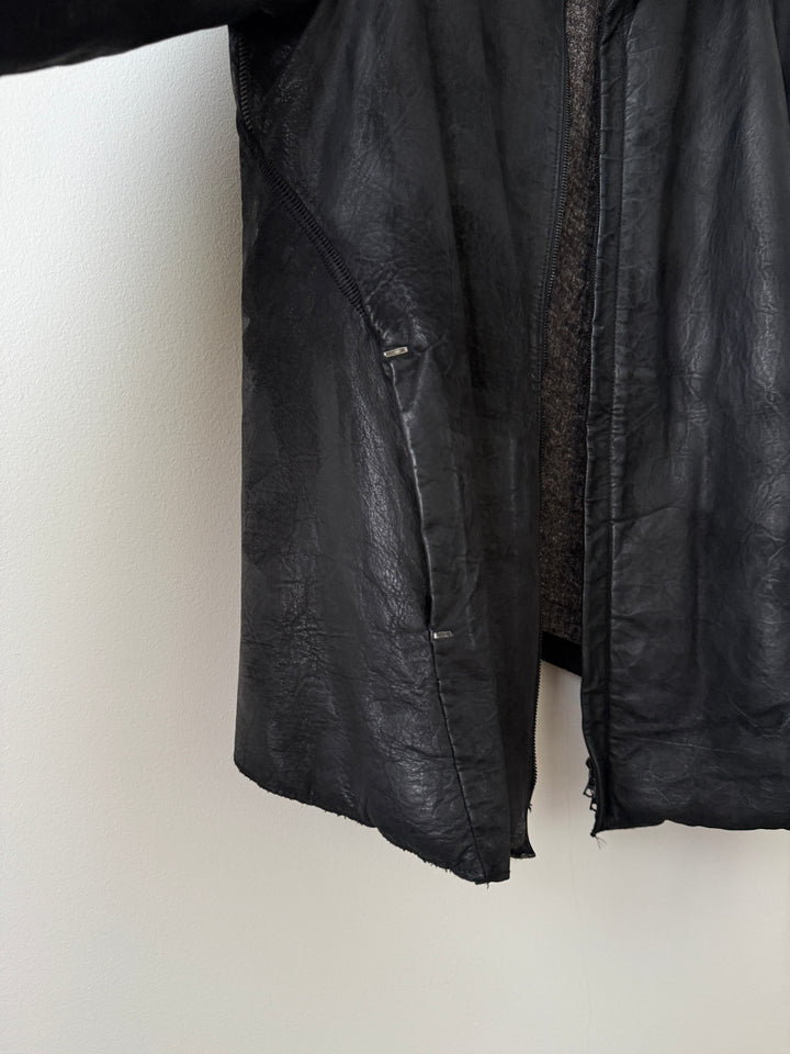 Thick Staple Spine Leather Coat