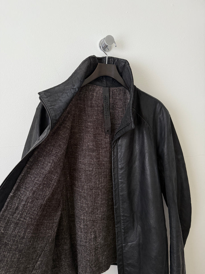 Thick Staple Spine Leather Coat