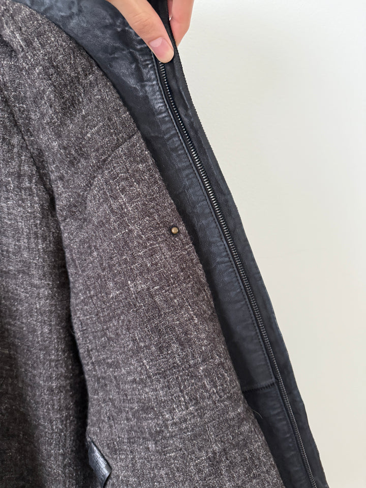 Thick Staple Spine Leather Coat