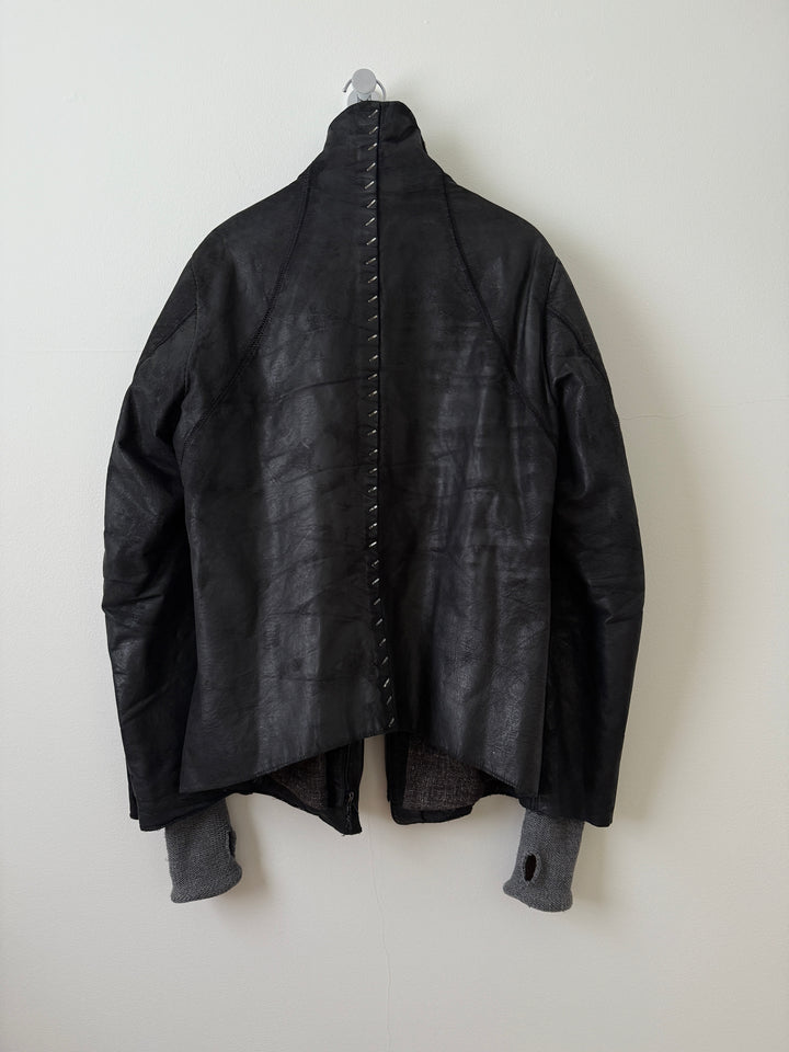 Thick Staple Spine Leather Coat