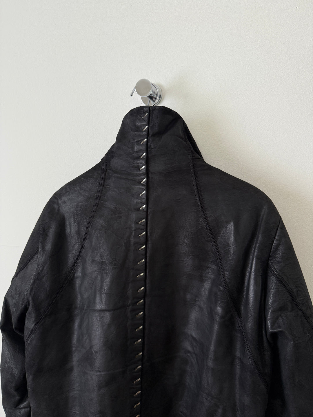 Thick Staple Spine Leather Coat
