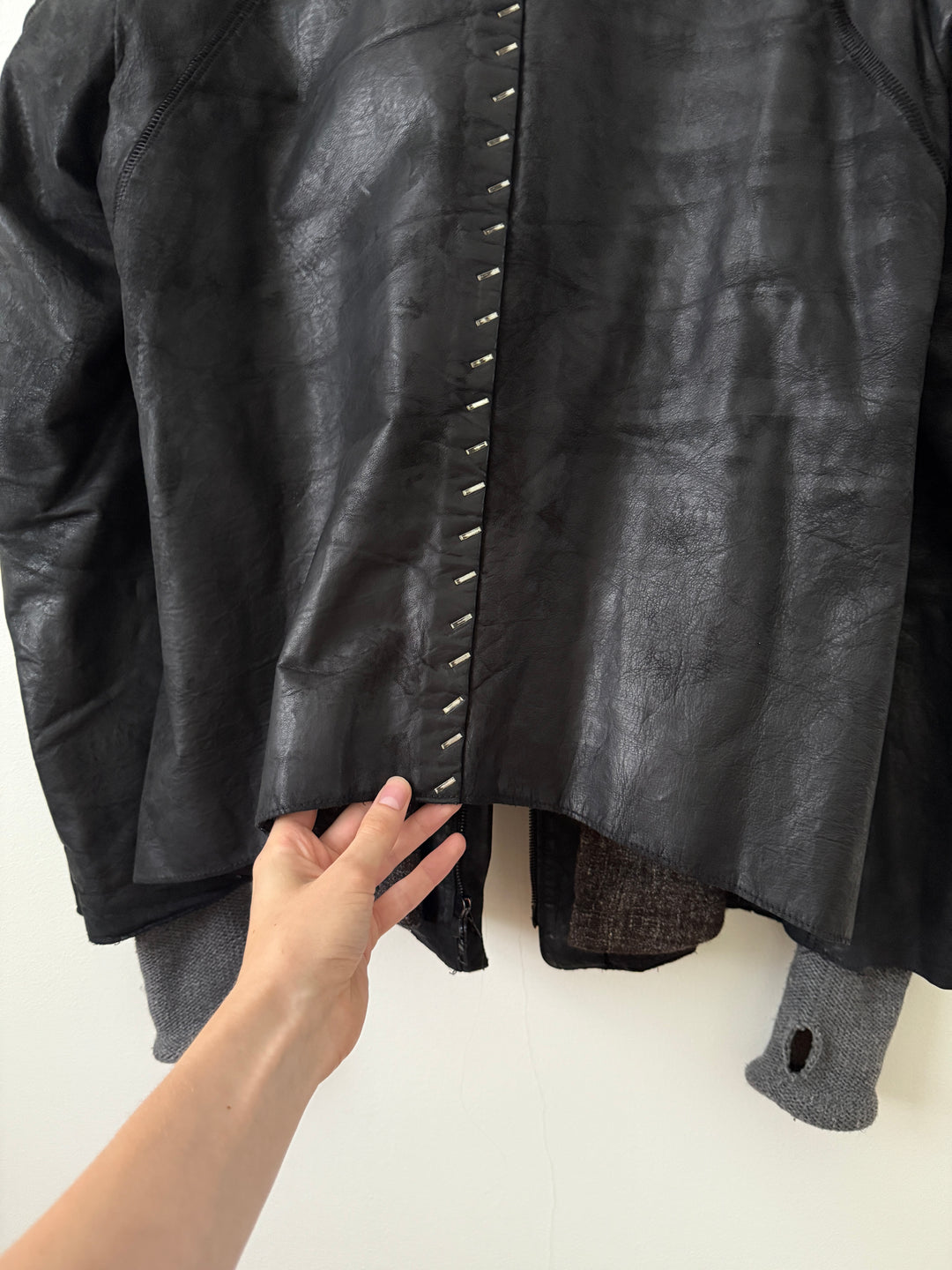 Thick Staple Spine Leather Coat