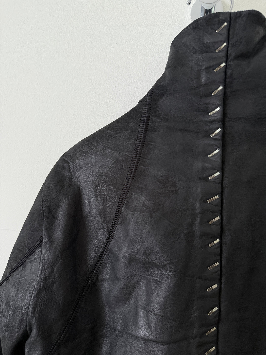 Thick Staple Spine Leather Coat