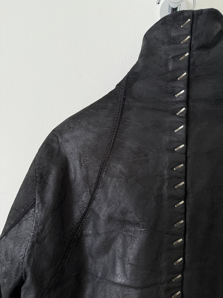Thick Staple Spine Leather Coat