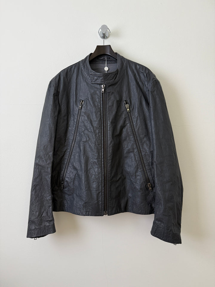 2014 5 Zip Crinkled Leather Moto Jacket