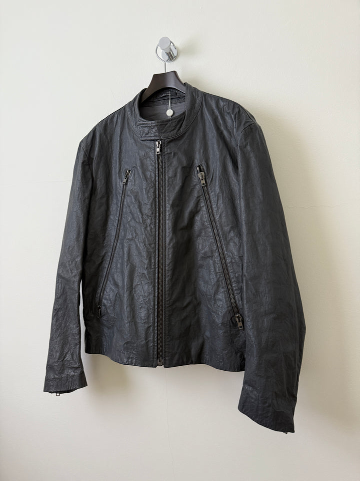 2014 5 Zip Crinkled Leather Moto Jacket