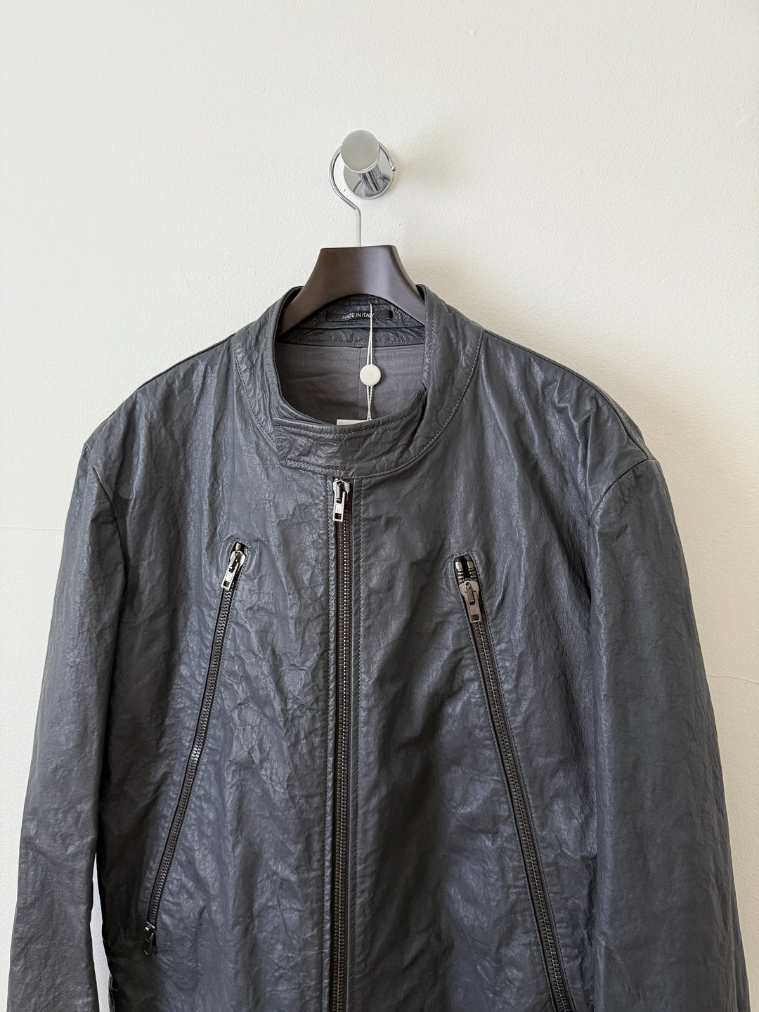 2014 5 Zip Crinkled Leather Moto Jacket