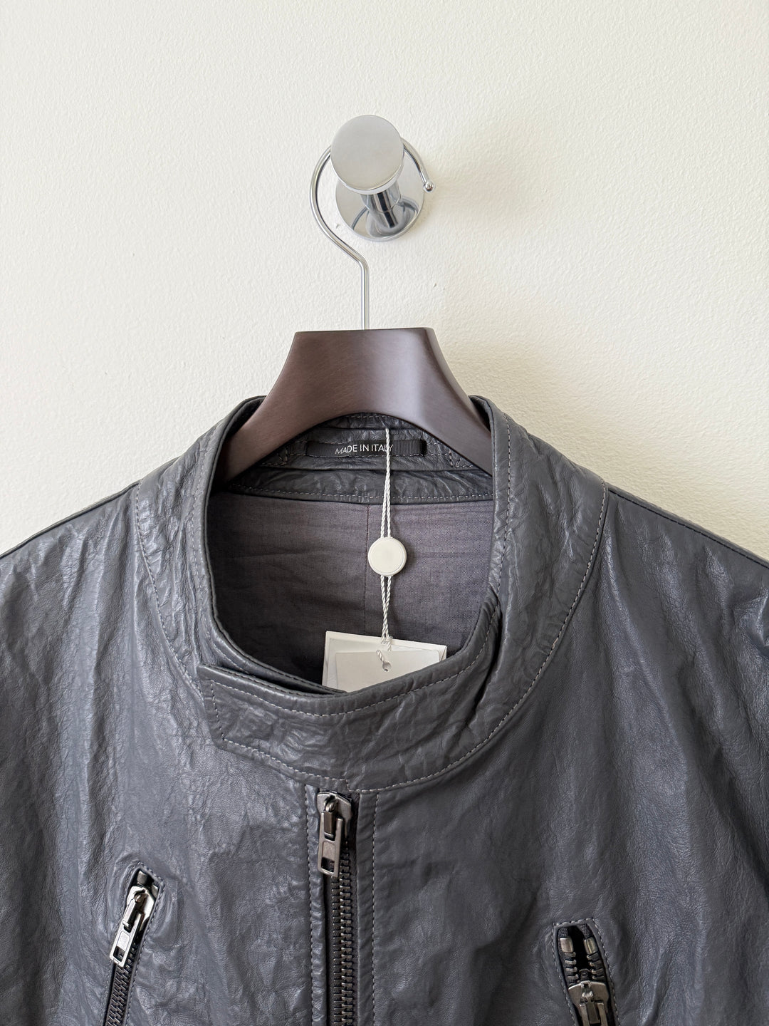 2014 5 Zip Crinkled Leather Moto Jacket