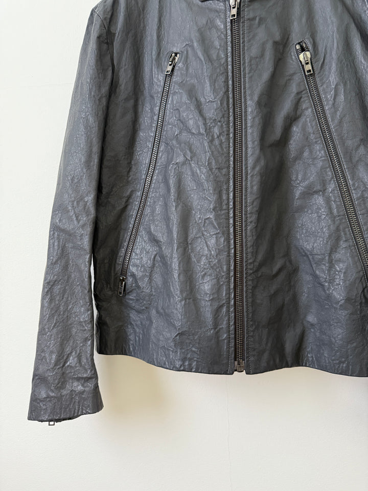 2014 5 Zip Crinkled Leather Moto Jacket