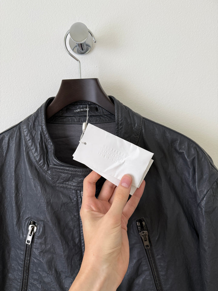 2014 5 Zip Crinkled Leather Moto Jacket