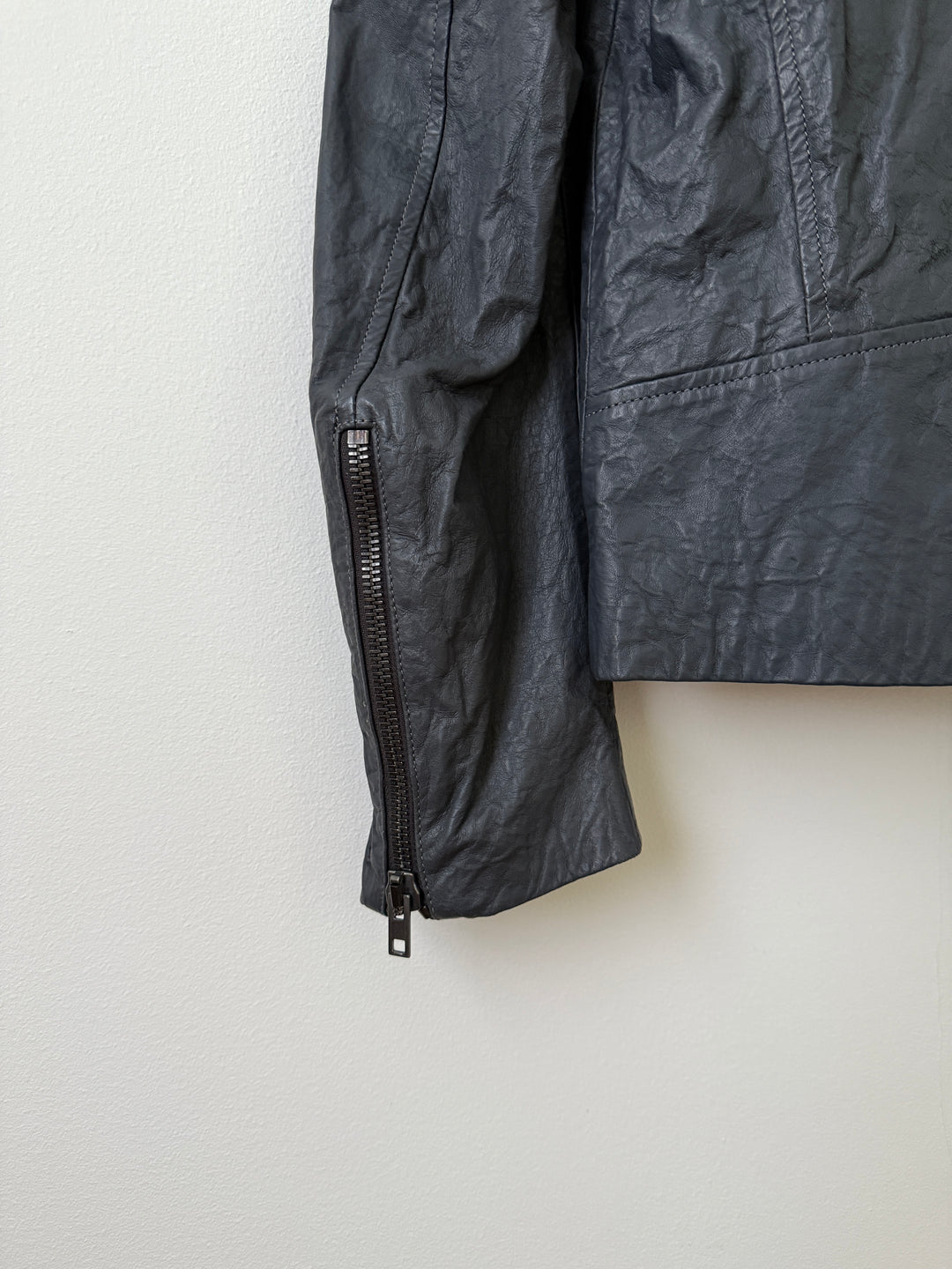 2014 5 Zip Crinkled Leather Moto Jacket