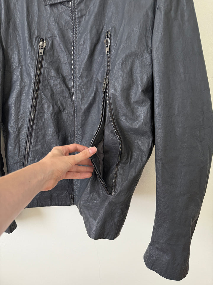 2014 5 Zip Crinkled Leather Moto Jacket