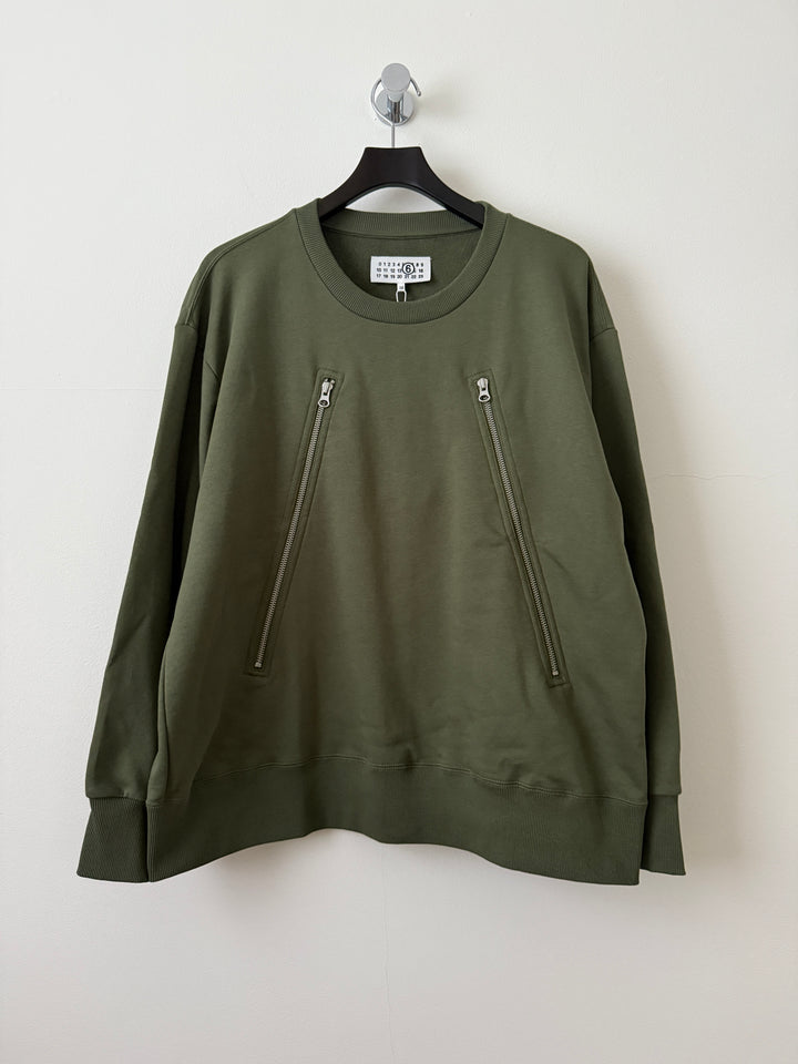 MM6 Olive 5 Zip Crewneck